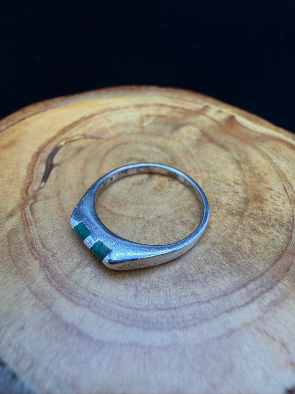Sterling Silver Green Faux Malachite Inlay Ring- Size 6.75, 1.98g